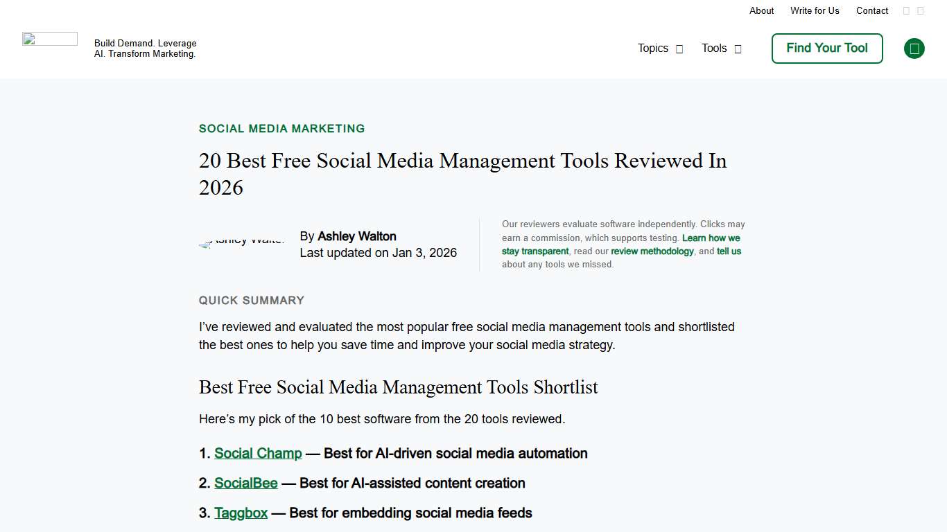 20 Best Free Social Media Management Tools Reviewed In 2026